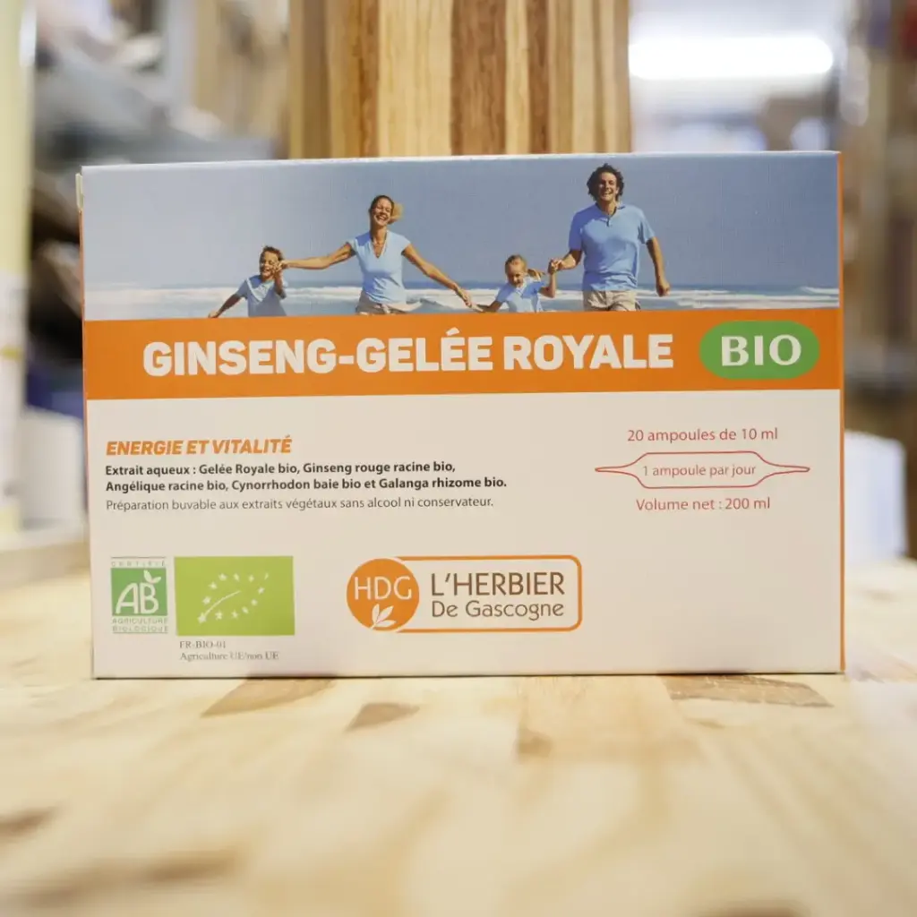 GINSENG GELÉE ROYALE BIO en 20 ampoules en 10 ml Herbier de Gascogne