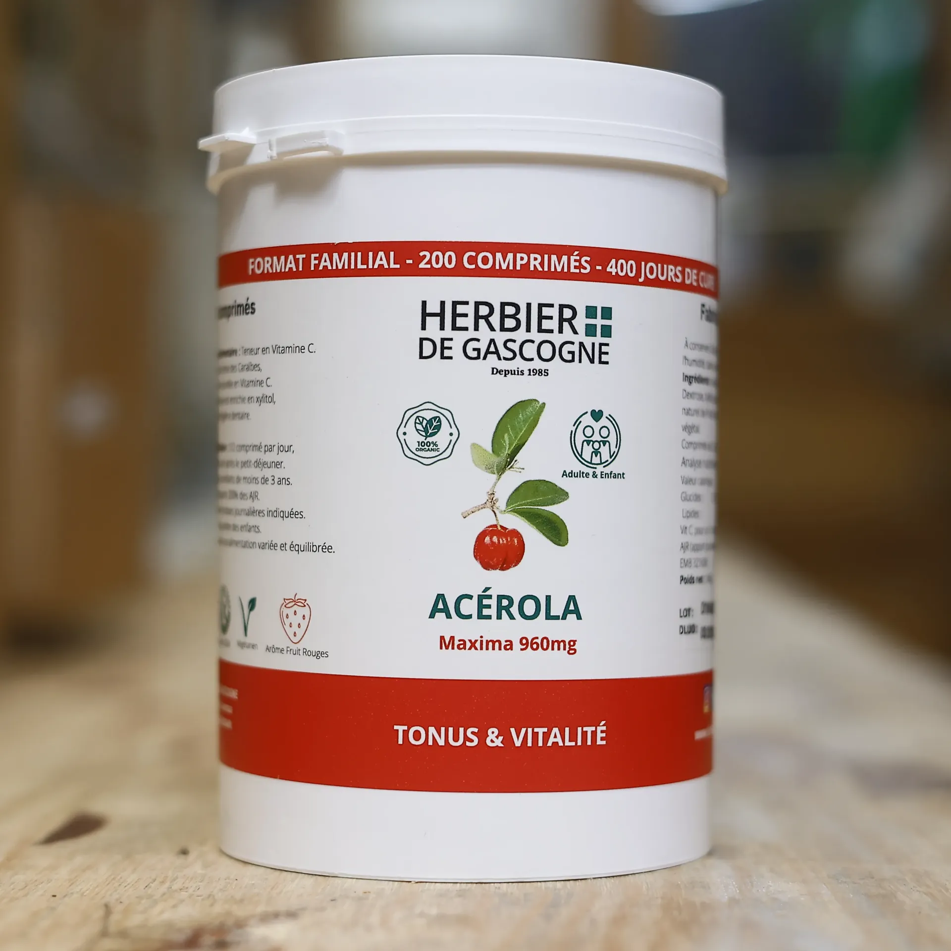 [HCP200] ACÉROLA en 200 comprimés de 960 mg/comp (vitamine C) Herbier de Gascogne