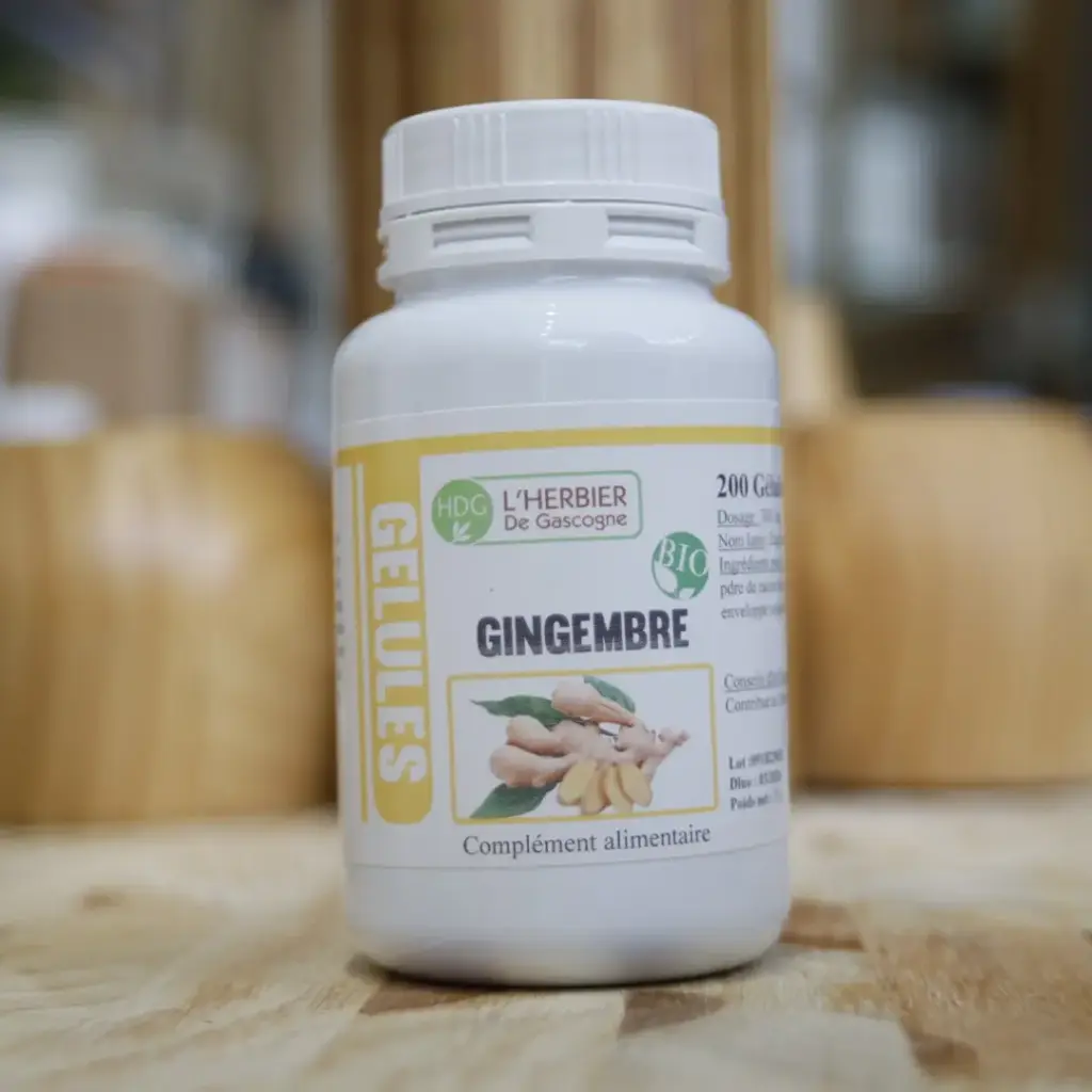 GINGEMBRE BIO en 200 gélules végétales en 300 mg/gél Herbier de Gascogne