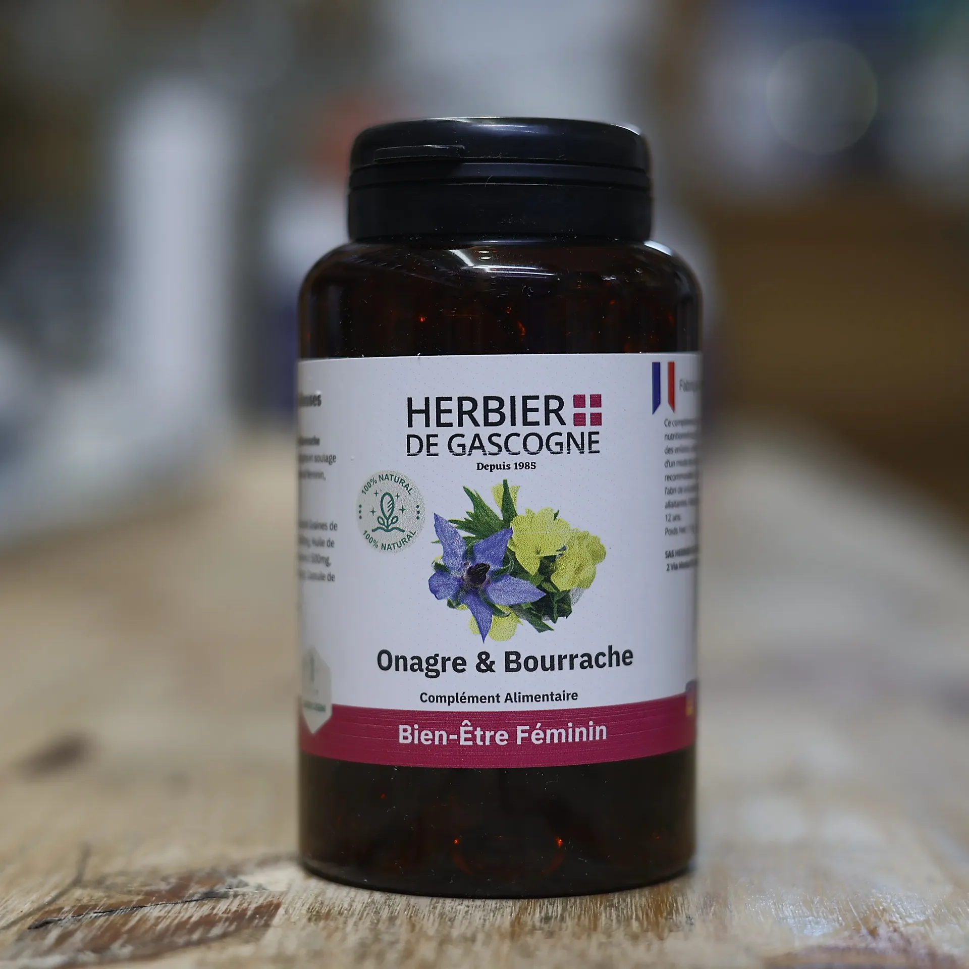 Onagre et Bourrache en 200 gélules végétales en 500 mg/gél Herbier de Gascogne