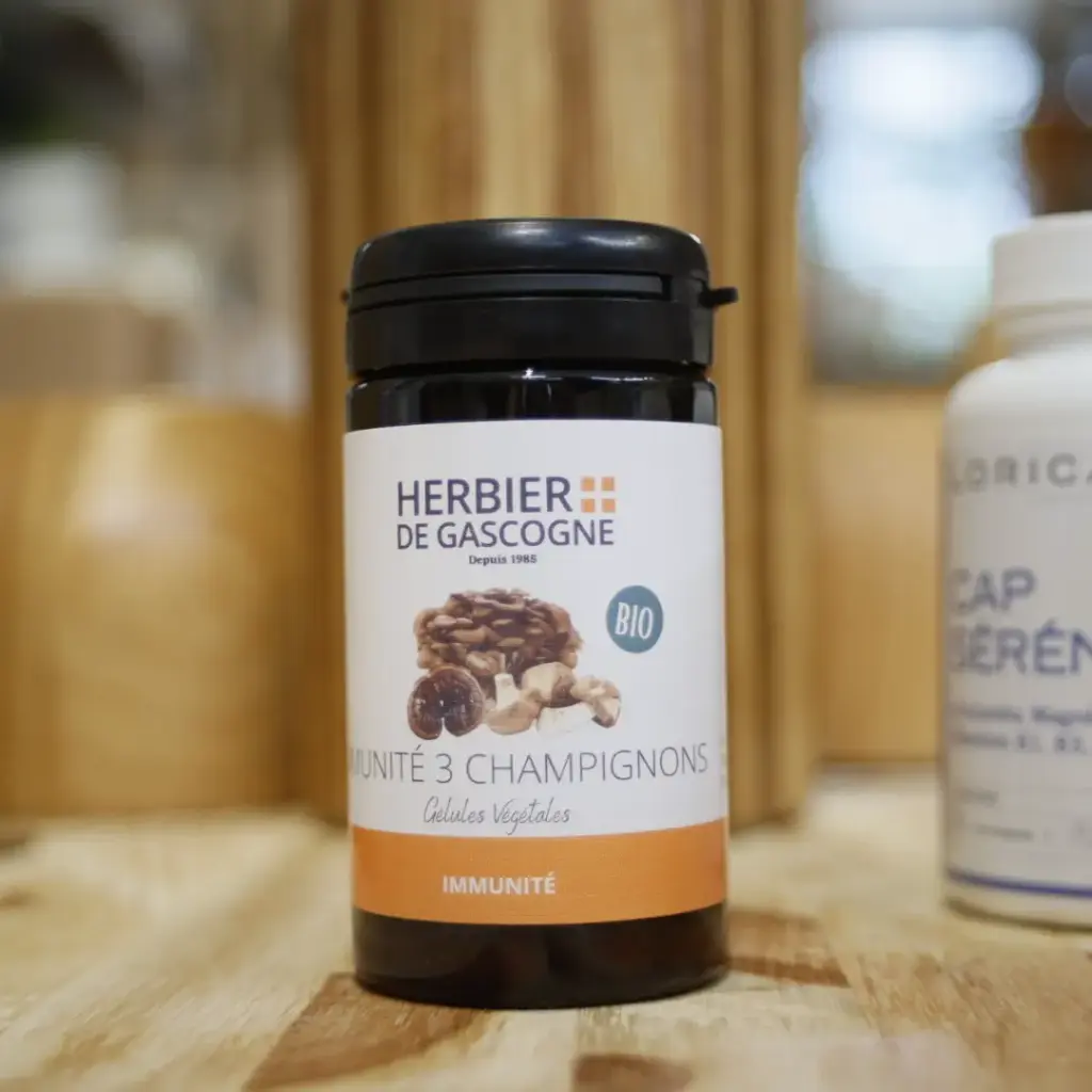 IMMUNITÉ 3 CHAMPIGNONS BIO en 90 gélules végétales en 250 mg/gel Herbier de Gascogne
