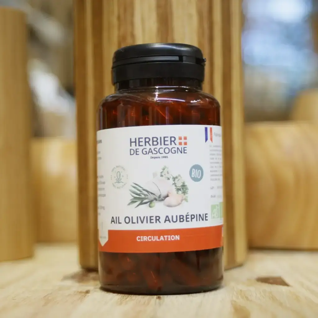 AIL OLIVIER AUBEPINE BIO en 200 gélules végétales en 270 mg/gél Herbier de Gascogne