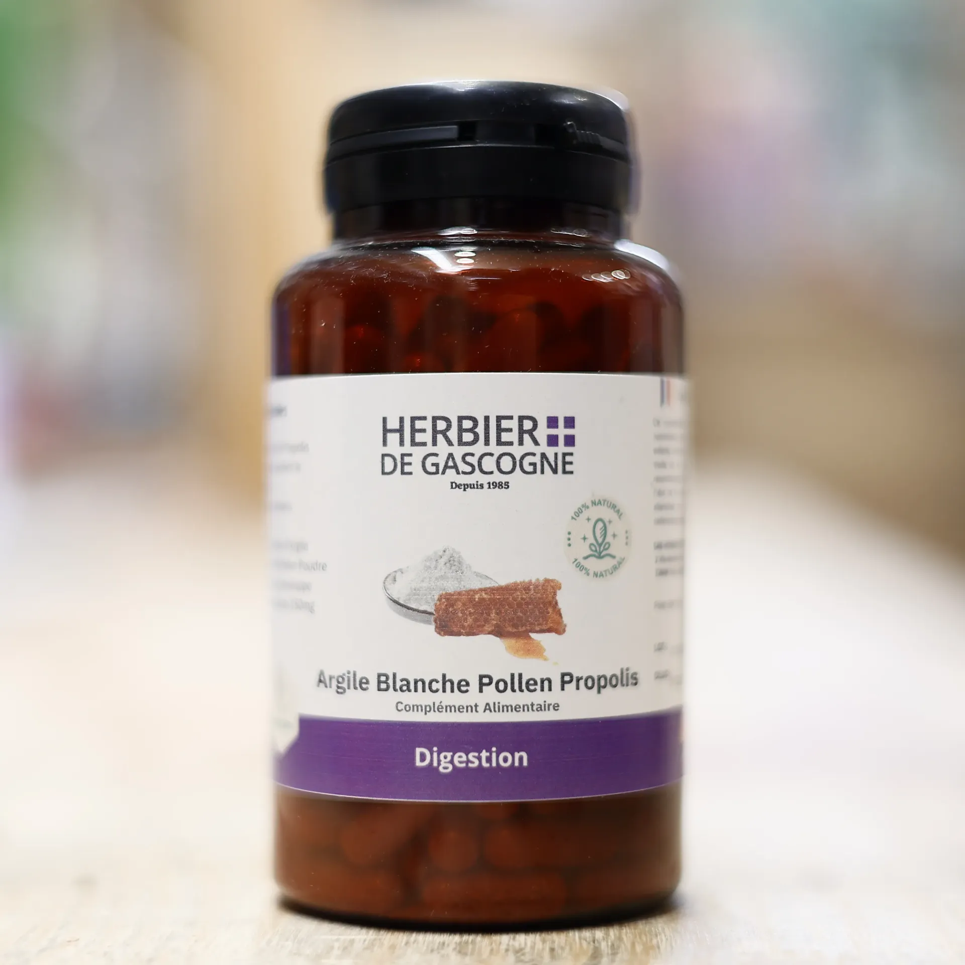 Argile Blanche Pollen Propolis 200 gélules en 300 mg/gél. Herbier de Gascogne (Charbon Argile Propolis)