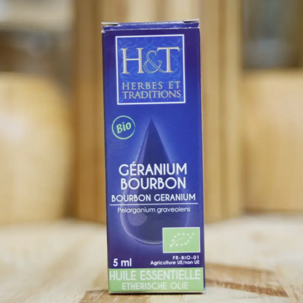 GÉRANIUM BOURBON BIO en huile essentielle en 5 ml Herbes et Traditions